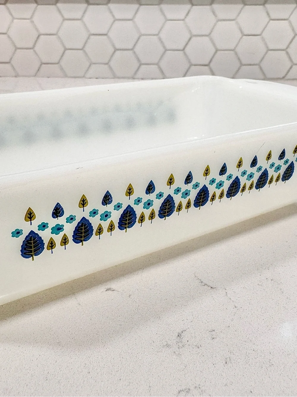 Vintage Anchor Hocking Fire King Alpine/Swiss Chalet Milk Glass Baking Dish